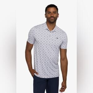 Travis Mathew Men's Atole Golf Performance Polo Shirt Heather Light Gray Large